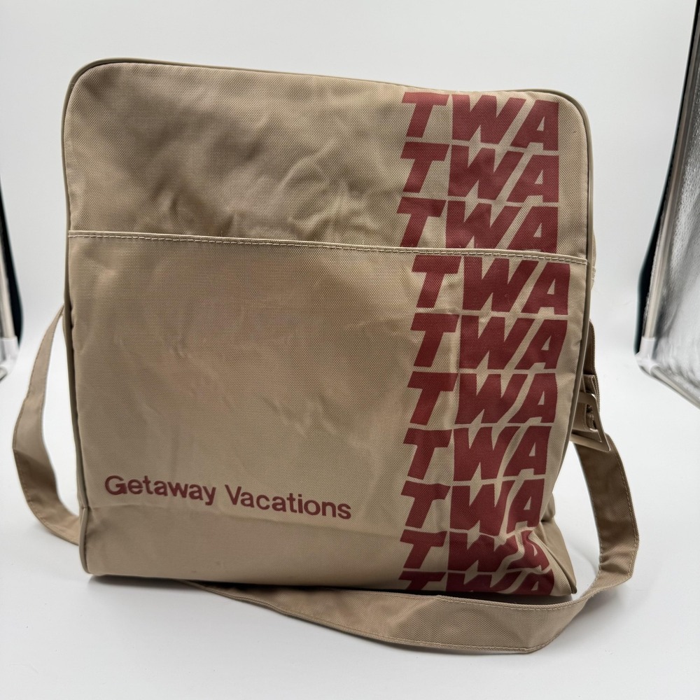 Vintage TWA Beige Vacations‎ Messenger Shoulder Bag 13in Adjustable Strap Travel